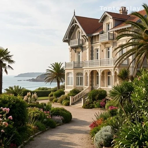 Façade d'une villa Belle Époque en bord de mer avec vue sur l'océan