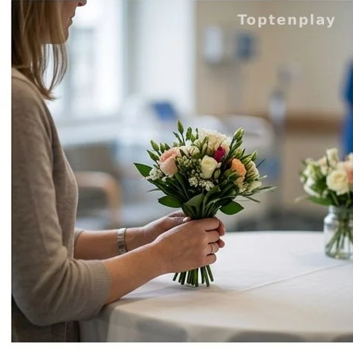 Mains tenant un bouquet lors d'un événement lié à la lutte contre le cancer