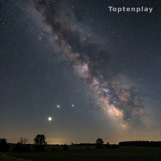 Voie lactée visible au-dessus d'un horizon rural par nuit sans lune