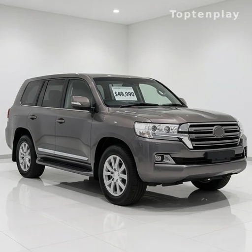 Grand SUV familial exposé en concession avec étiquette de prix