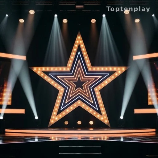 Plateau de jeu télévisé avec étoile lumineuse et projecteurs