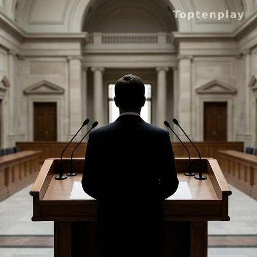 Silhouette d'un homme politique à un pupitre officiel, illustration des propositions présidentielles