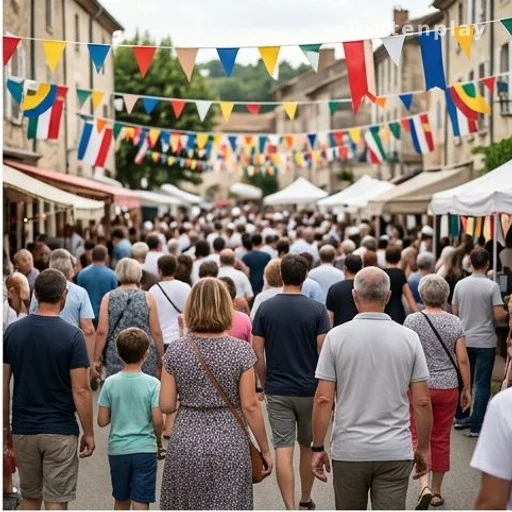 Foule anonyme lors d'une fête populaire en plein air dans la campagne française