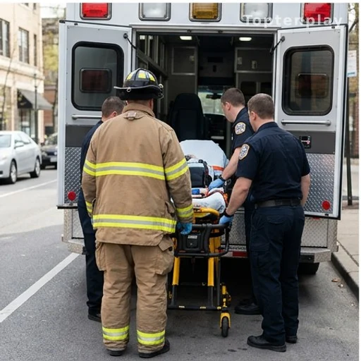 Marins-pompiers intervenant sur une urgence dans une rue de ville