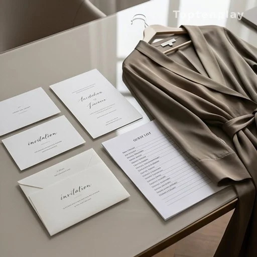 Coulisses d'une maison de couture parisienne, cartons d'invitation et vêtement élégant