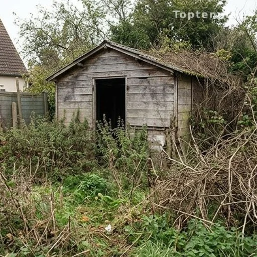 Cabanon de jardin insalubre dans un terrain à l'abandon, Yvelines