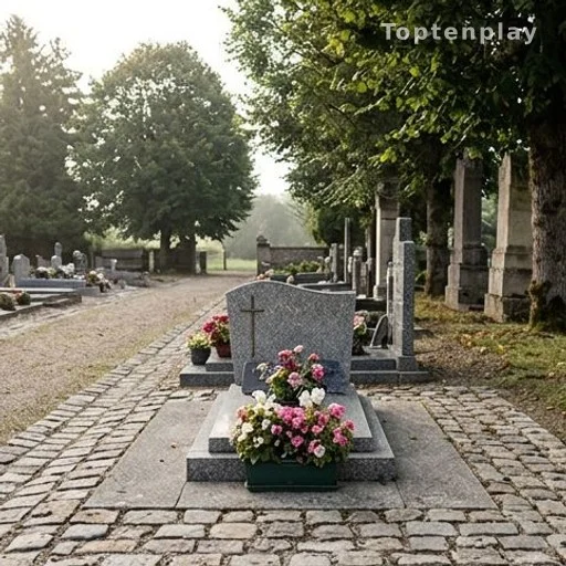 Tombe fleurie dans un cimetière de commune rurale, cimetière de Maule