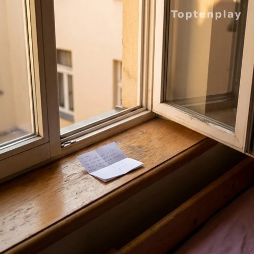 Chambre d'enfant avec fenêtre entrouverte et mot glissé sur le rebord