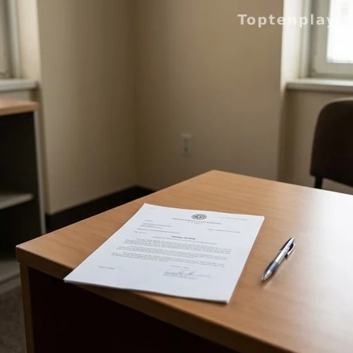Bureau de procureure avec document officiel et stylo posé dessus