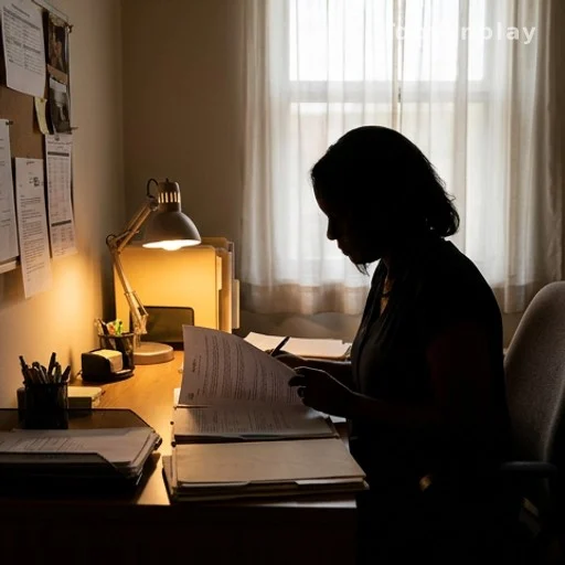 Travailleur social en silhouette consultant un dossier de protection de l'enfance