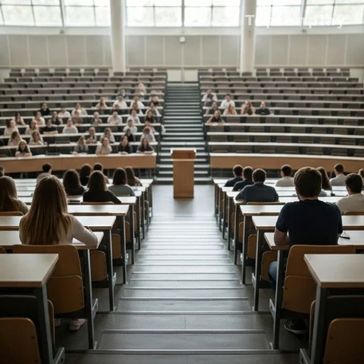 Amphithéâtre universitaire avec étudiants anonymes, cursus supérieur