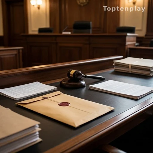 Bureau de juge avec documents judiciaires et marteau dans un tribunal