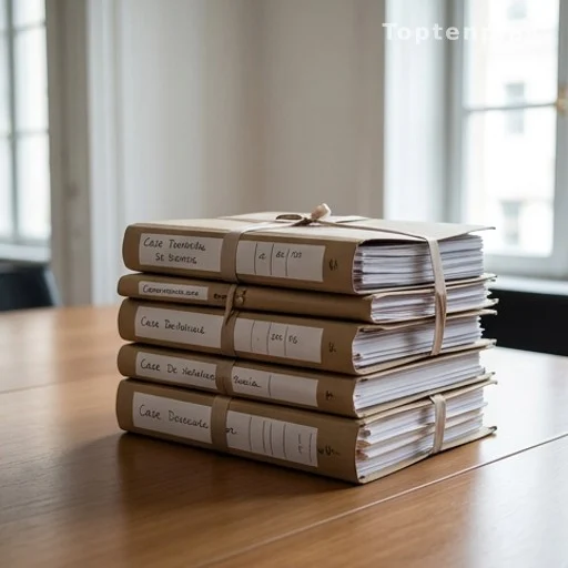 Pile de dossiers judiciaires sur une table de bureau