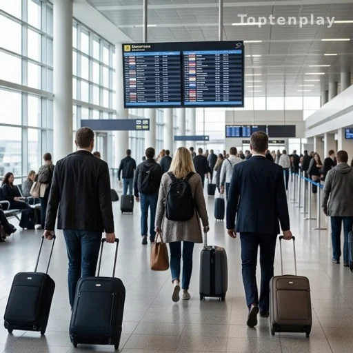Terminal d'aéroport international avec voyageurs anonymes de dos