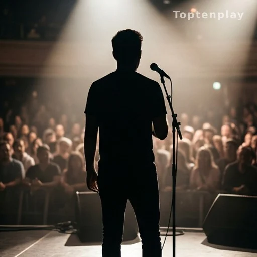 Silhouette d'un artiste de dos face à une salle de concert
