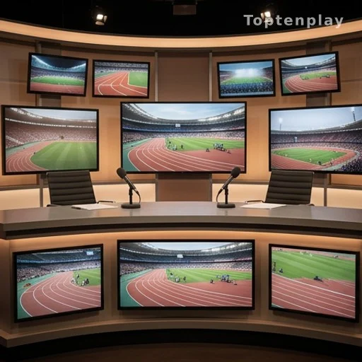 Studio de télévision vide avec équipements de diffusion sportive