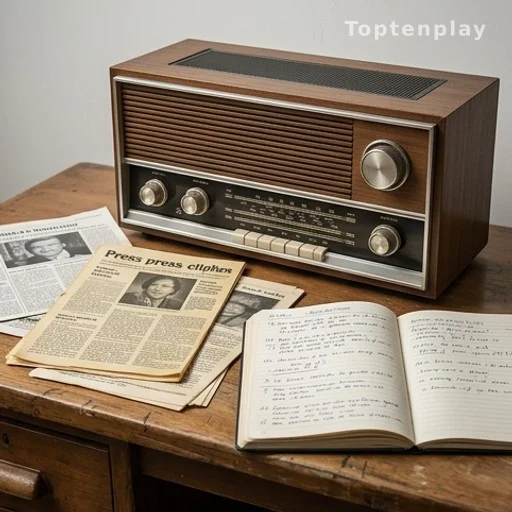 Poste de radio vintage des années 1970 sur un bureau avec carnets de notes