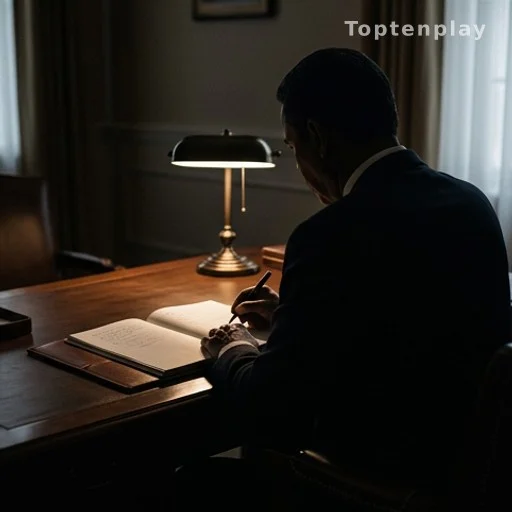 Silhouette d'un homme de dos écrivant dans un carnet à son bureau