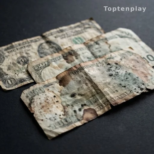 Billets de banque abîmés et décolorés illustrant une mauvaise conservation