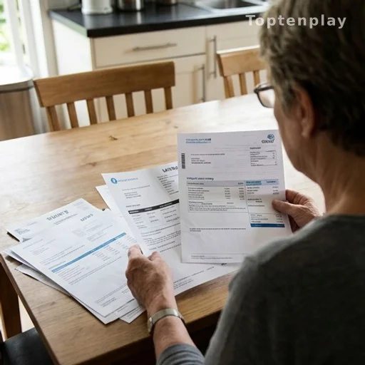 Personne de dos consultant des documents administratifs et factures à une table