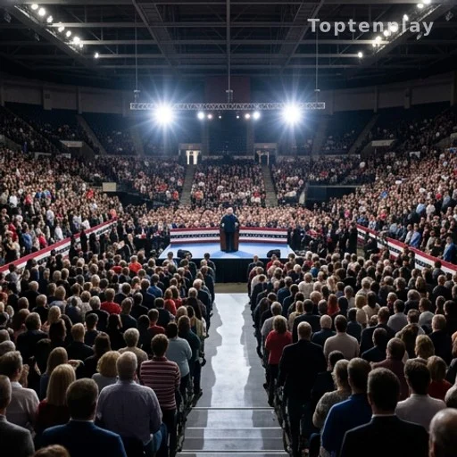 Salle de meeting politique bondée lors du lancement de campagne présidentielle