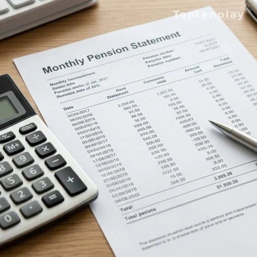 Bulletin de pension de retraite avec calculatrice sur un bureau