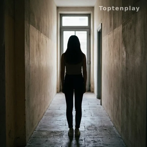 Silhouette de femme de dos dans un couloir, évoquant isolement et témoignage