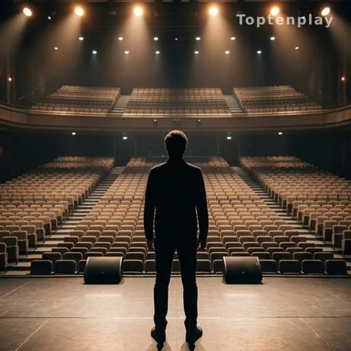 Silhouette d'artiste de dos sur une scène de concert vide