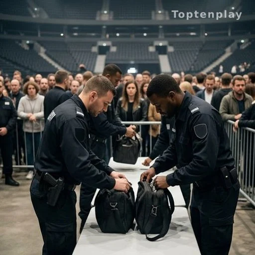 Agents de sécurité effectuant des fouilles à l'entrée d'une salle de concert