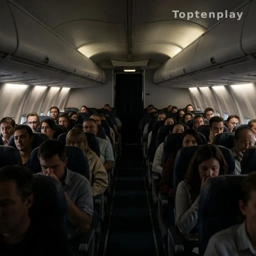 Intérieur d'un avion de ligne avec passagers sous tension lors d'un détournement