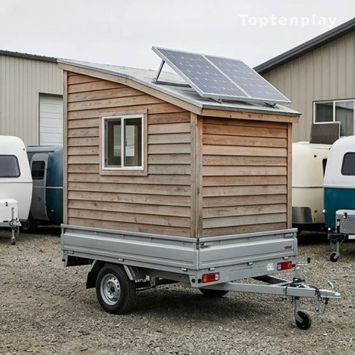 Mini camping-car équipé avec panneau solaire sur le toit, mis en vente
