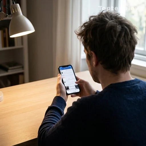 Animateur lisant son éviction sur un écran de smartphone