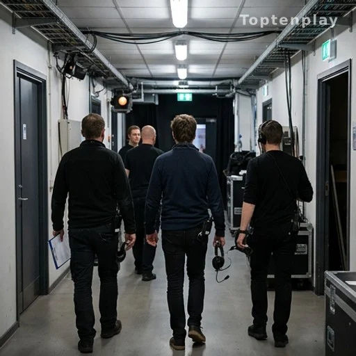 Professionnels de la télévision dans les coulisses d'un studio