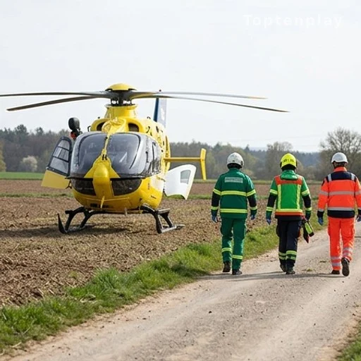 Hélicoptère du Samu posé dans un secteur rural lors d'une intervention d'urgence