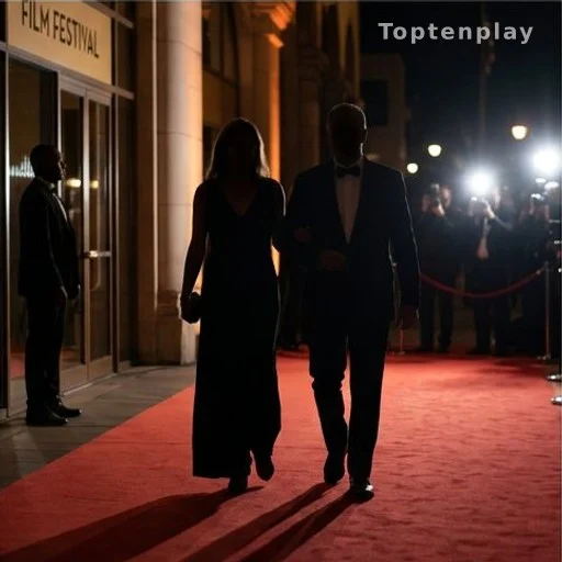 Deux silhouettes côte à côte sur un tapis rouge de festival de cinéma
