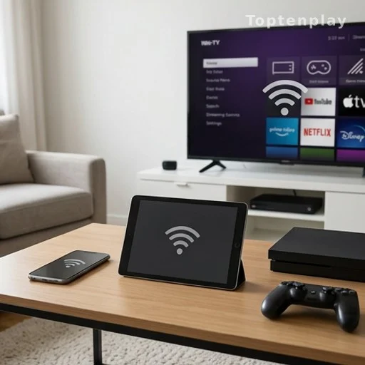 Plusieurs appareils connectés simultanément au Wi-Fi dans un salon